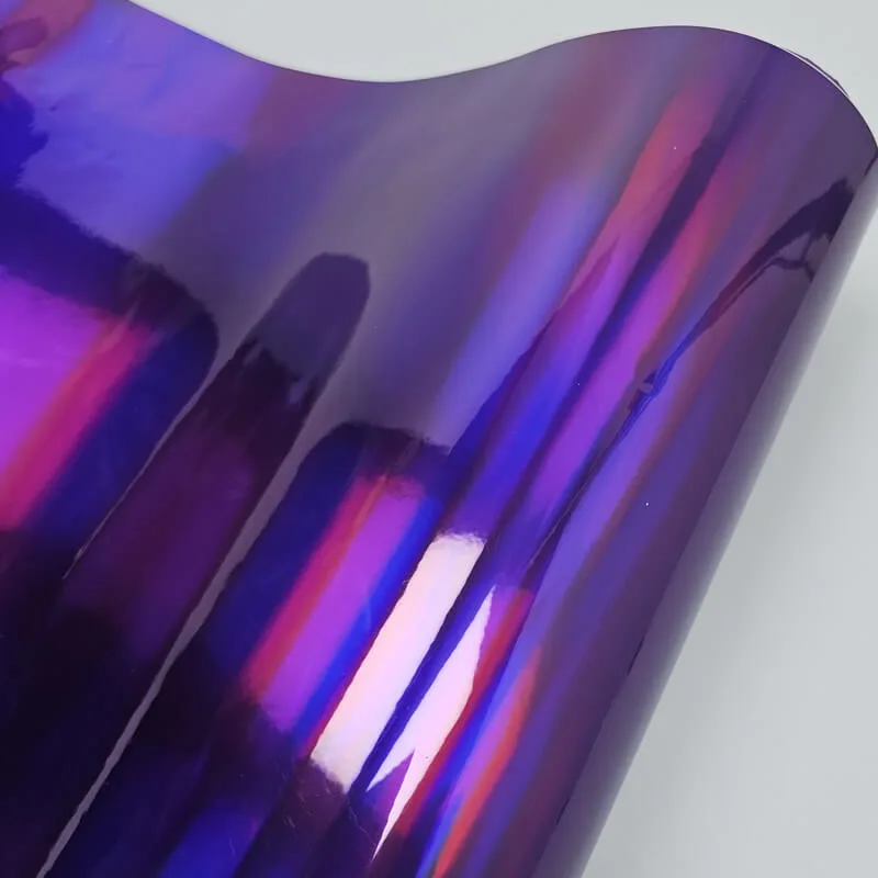 Holographic Chrome Purple Vinyl Film material sample